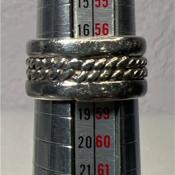 Unisex Silver 925 Band Ring Sz 8.5 Double Rope Cigar Band 80s Pattern Boho Hippi - Picture 7 of 7
